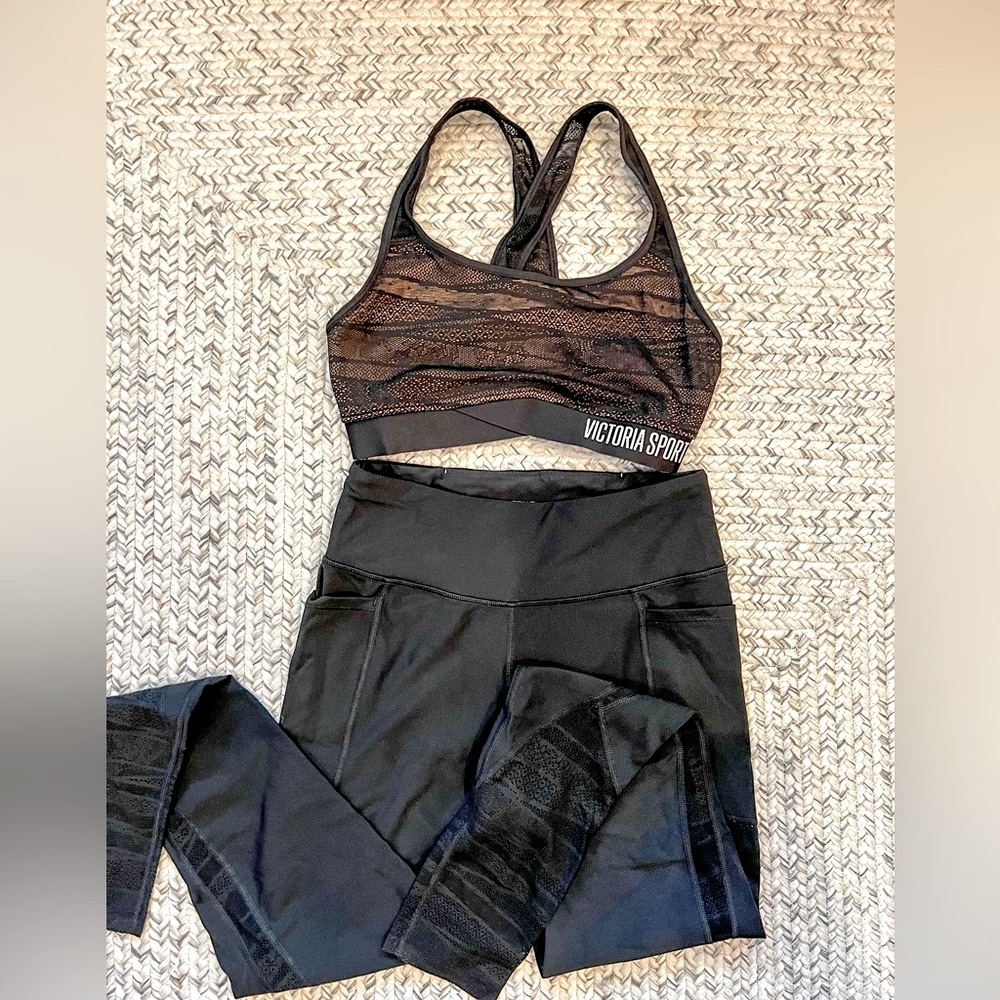 Victorias Secret Sport Black Lace Sports Bra & Legging set active wear workout